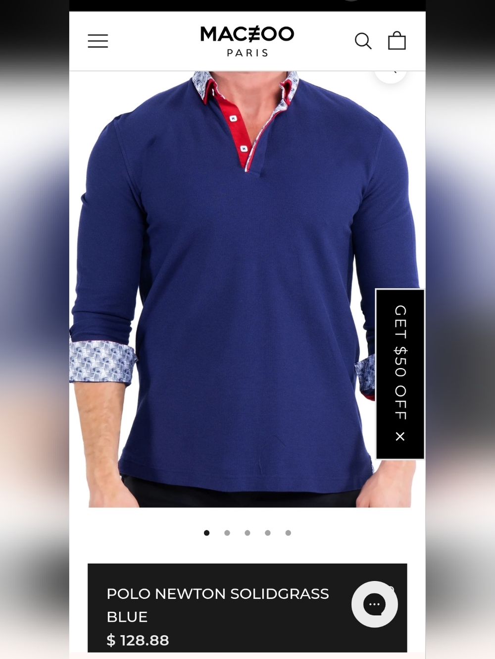 NWT Maceoo Men's Long Sleeve Polo Shirt - Navy with Red Trim - Picture 6 of 7